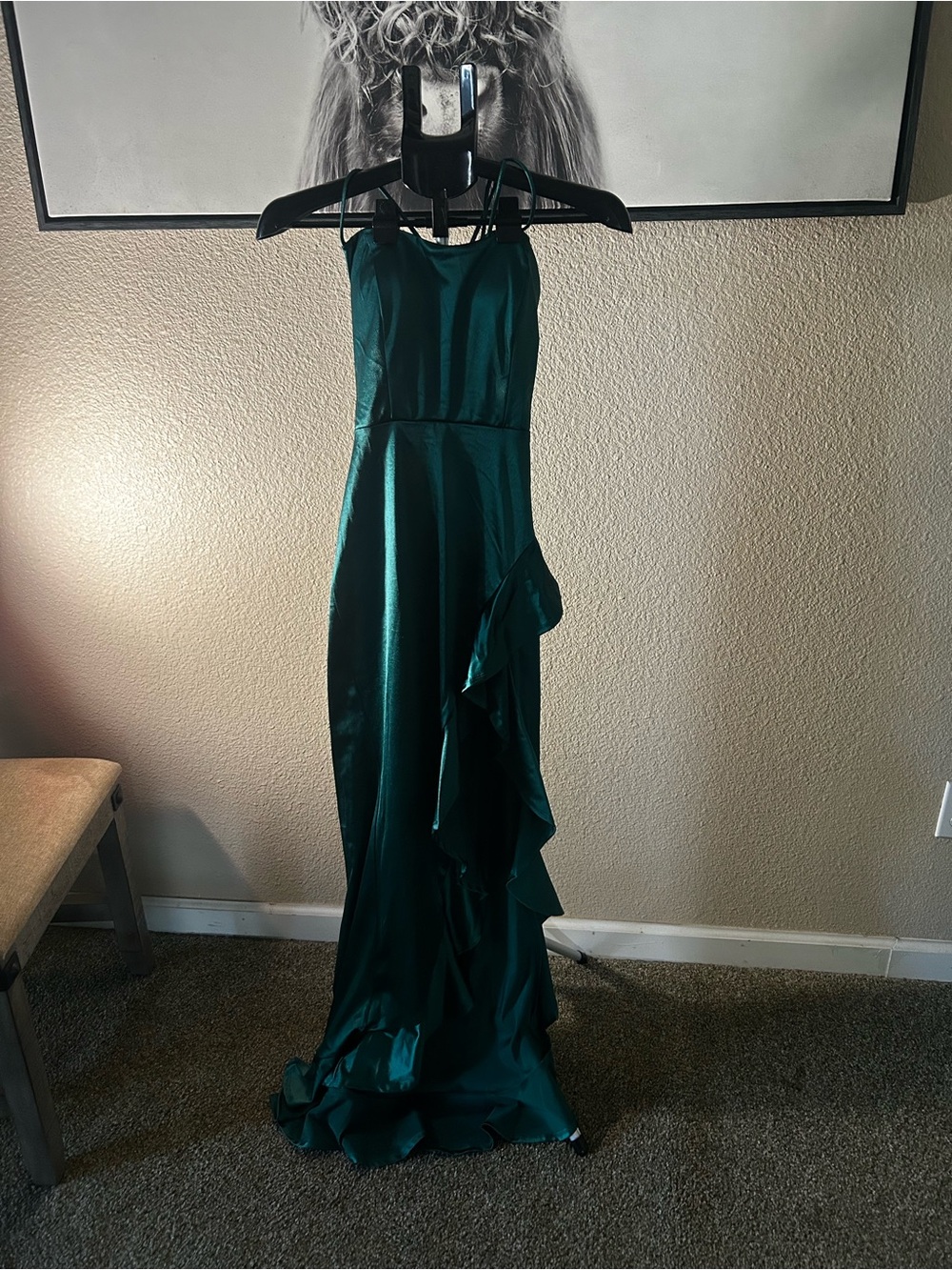 Crystal Doll Teal Green Ruffle Prom Gown